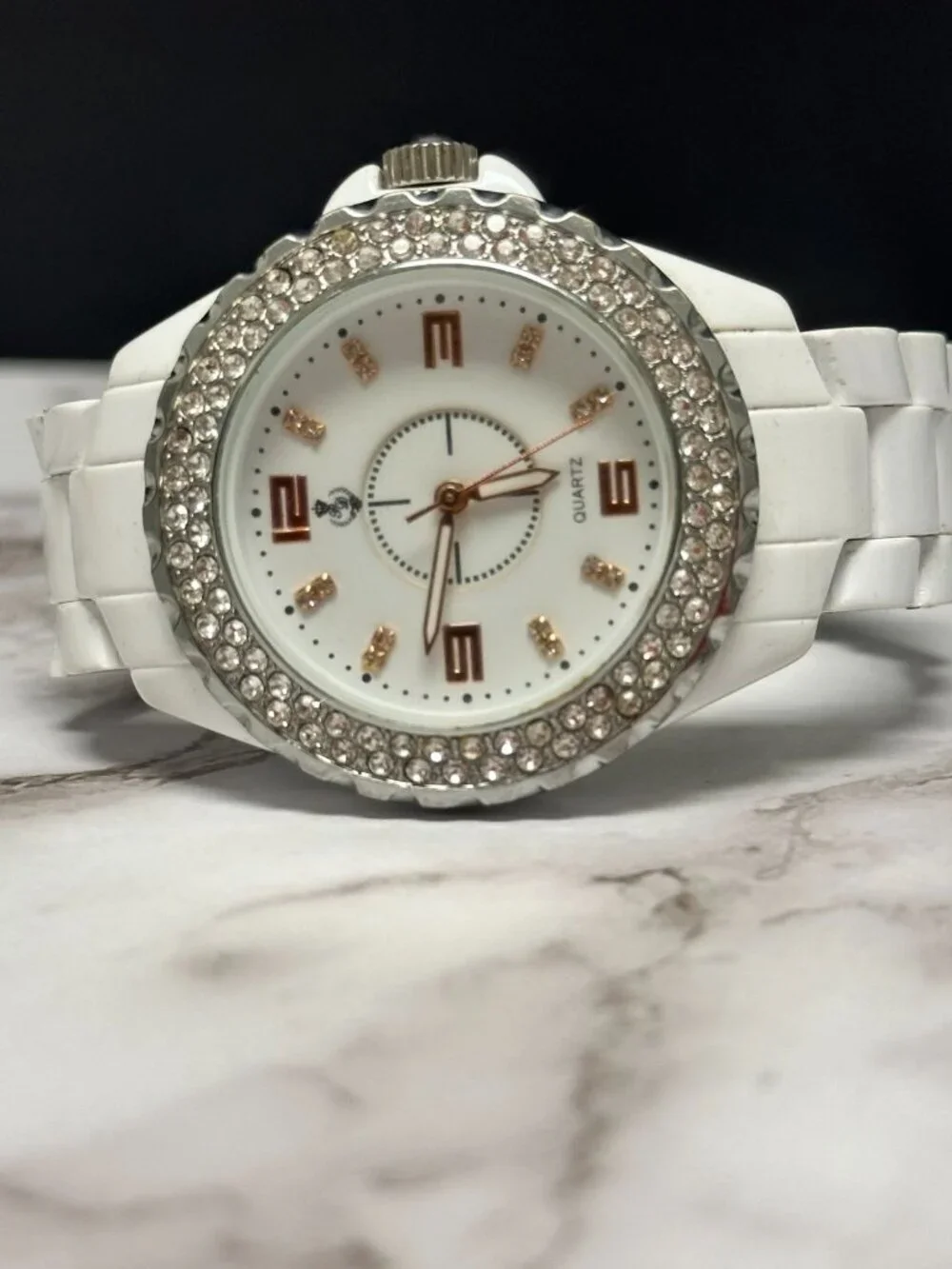 3/$30 Premier Designs Watch Women Silver Tone White Crystal Bezel 6.5